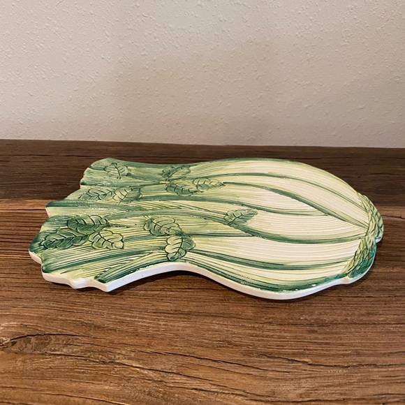 Vintage Italian Majalico Celery Trivet Decorative Plaque by Ceramiche Leonardo - Picture 5 of 12